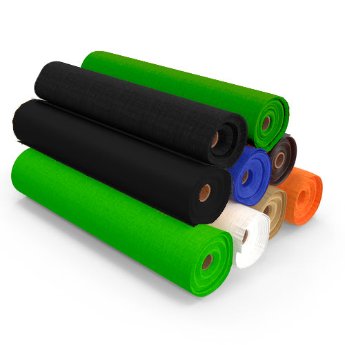 Fabrics such as muslin, chroma key backdrops, commando cloth, duvetyne used in television, film and stage production