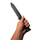 Serrated Spine Poly Training Knife with 8.5 Inch Drop Point Blade and Leather Wrapped Textured Handle Prop - Dependable Expendables
