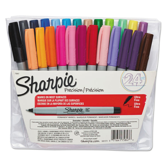 Sharpie Ultra Fine Tip Permanent Marker, Extra-Fine Needle Tip, Assorted Colors, 24/Set