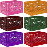 Multiple color 24 quart plastic Milk Crates used to store TV video audio cables and film grip equipment available at Dependable Expendables - Dallas, Texas