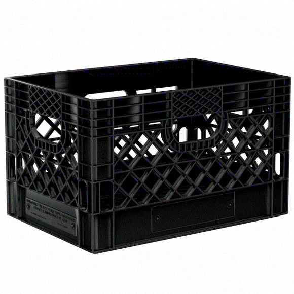 Multiple color 24 quart plastic Milk Crates used to store TV video audio cables and film grip equipment available at Dependable Expendables - Dallas, Texas