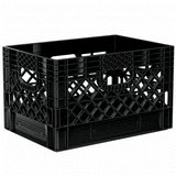 Multiple color 24 quart plastic Milk Crates used to store TV video audio cables and film grip equipment available at Dependable Expendables - Dallas, Texas