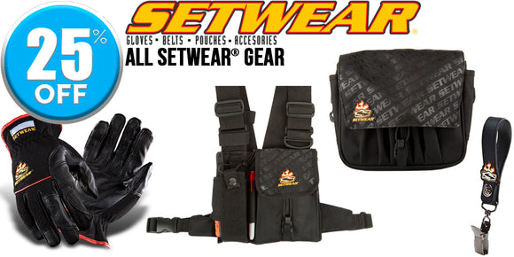 25 percent off on set Setwear branded gear including gloves, bags, vests and glove clips. 
