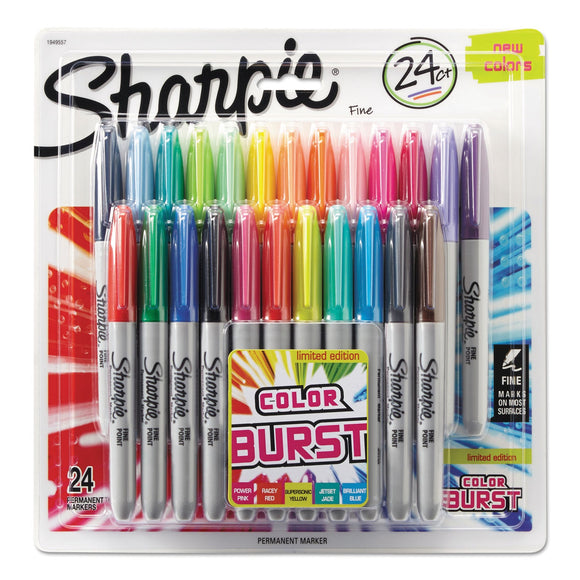 Sharpie Fine Tip Permanent Marker, Fine Bullet Tip, Assorted Limited Edition Color Burst and Classic Colors, 24/Pack