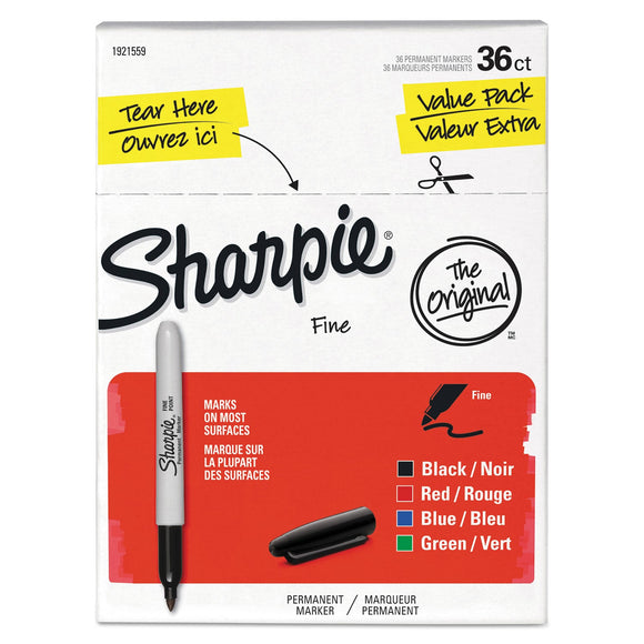 Sharpie Fine Tip Permanent Marker Value Pack, Fine Bullet Tip, Assorted Colors, 36/Pack