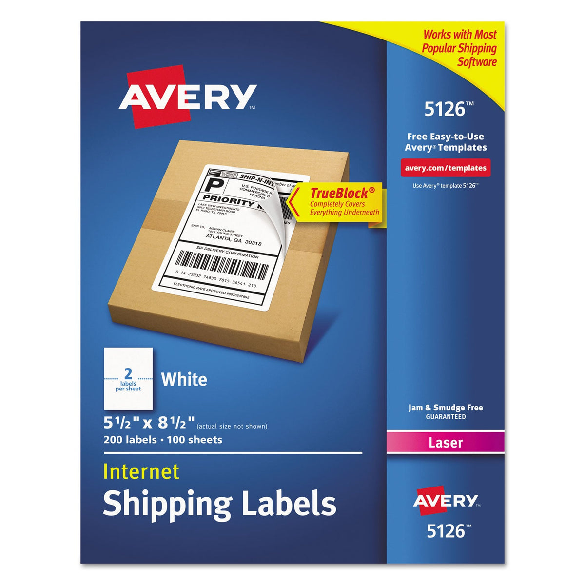 Avery Shipping Labels w/ TrueBlock Technology, Laser Printers, 5.5 x 8 ...