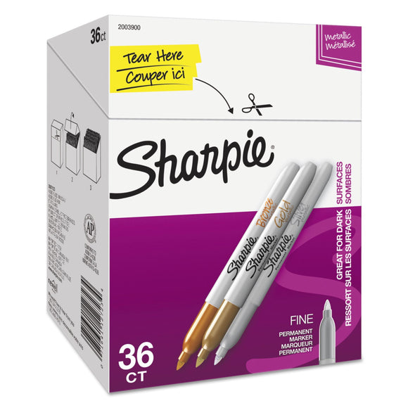 Sharpie Metallic Fine Point Permanent Marker Value Pack, Fine Bullet Tip, Assorted Colors, 36/Pack