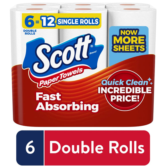 Scott Paper Towels, Fast Absorbing, Choose A Sheet, Double Rolls, One Ply