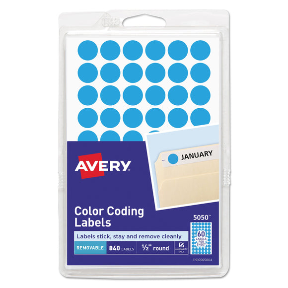 Avery Handwrite Only Self-Adhesive Removable Round Color-Coding Labels, 0.5