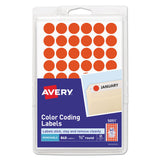 Avery Handwrite Only Self-Adhesive Removable Round Color-Coding Labels, 0.5" dia, Neon Red, 60/Sheet, 14 Sheets/Pack, (5051)