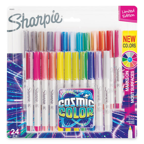 Sharpie Cosmic Color Permanent Markers, Extra-Fine Needle Tip, Assorted Cosmic Colors, 24/Pack