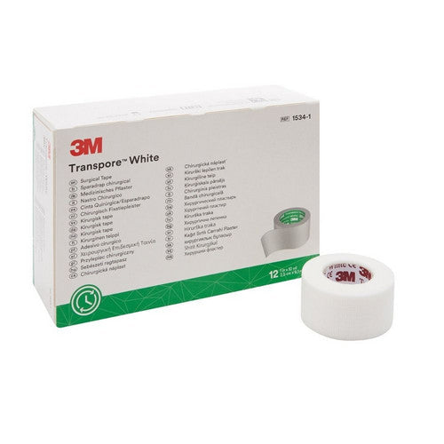 3M Medical 1534-1 Tape Transpore White 1 Inch X 10 Yard - Box of 12 - Dependable Expendables