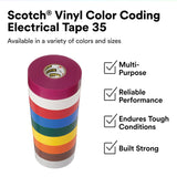 3M Scotch electrical tape 35 3/4 in 66 ft rolls, vinyl, multiple colors for coding. 7 mil thick premium flame retardant tape - Dependable Expendables