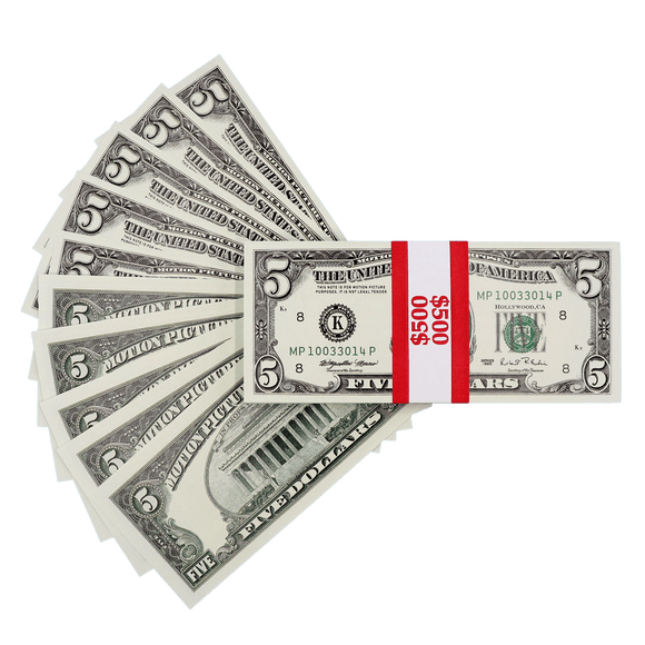 Money Prop - 1990 Series $5 Full Print $500 Stack