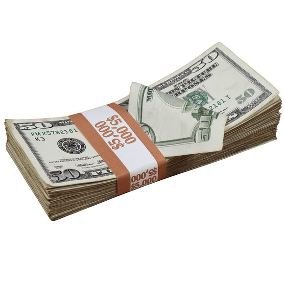 Money Prop - 2000 Series $50 ✔️RealAged™ Full Print  $5,000 Stack