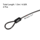 PATIKIL Security Steel Cable 2.5mm x 1.5m Black Double Loop 2 Pack