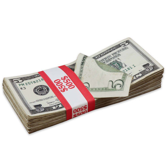 Money Prop - 2000 Series $5 ✔️RealAged™ $500 Full Print Stack