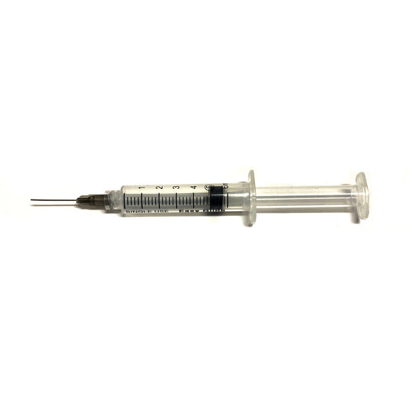 Realistic syringe needle prop with injection effect safety prop for safe stunt work or choreographed fight scene for television, film or live theater. 