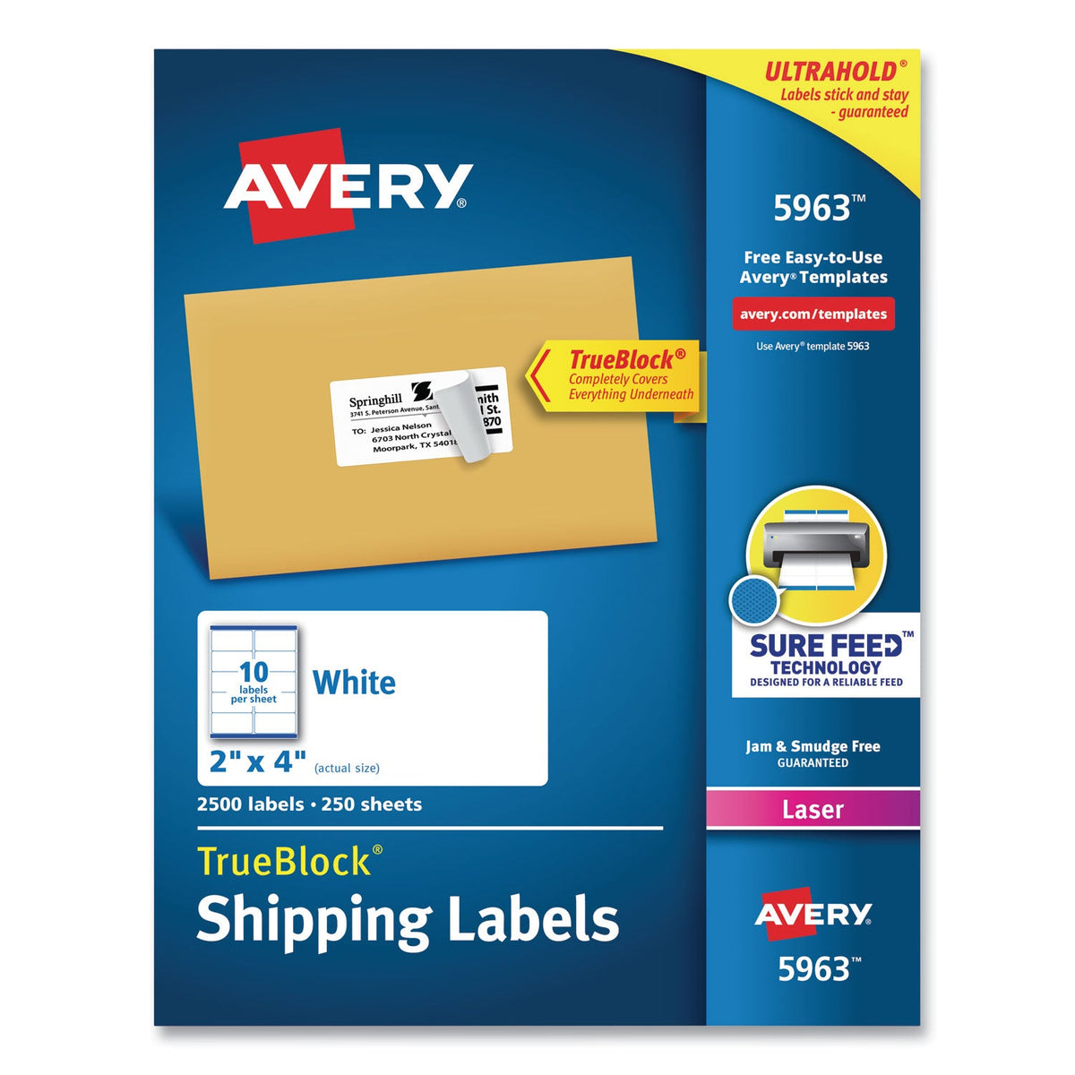 Trueblock Software Avery Shipping Labels w/ TrueBlock Technology, Laser Printers, 2 x 4 ...