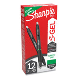 Sharpie S-Gel High-Performance Gel Pen, Retractable, Medium 0.7 mm, Green Ink, Black Barrel, Dozen
