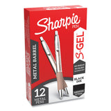 Sharpie S-Gel Premium Metal Barrel Gel Pen, Retractable, Medium 0.7 mm, Black Ink, Champagne Barrel, Dozen