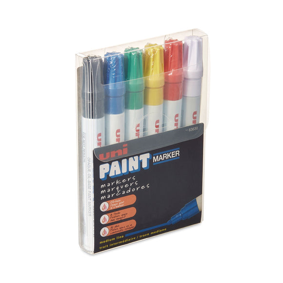 uni Permanent Marker, Medium Bullet Tip, Assorted Colors, 6/Set