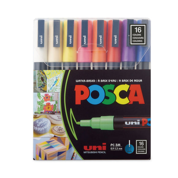 POSCA Permanent Specialty Marker, Fine Bullet Tip, Assorted Colors,16/Pack