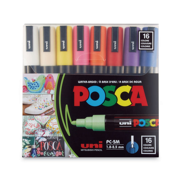 POSCA Permanent Specialty Marker, Medium Bullet Tip, Assorted Colors, 16/Pack