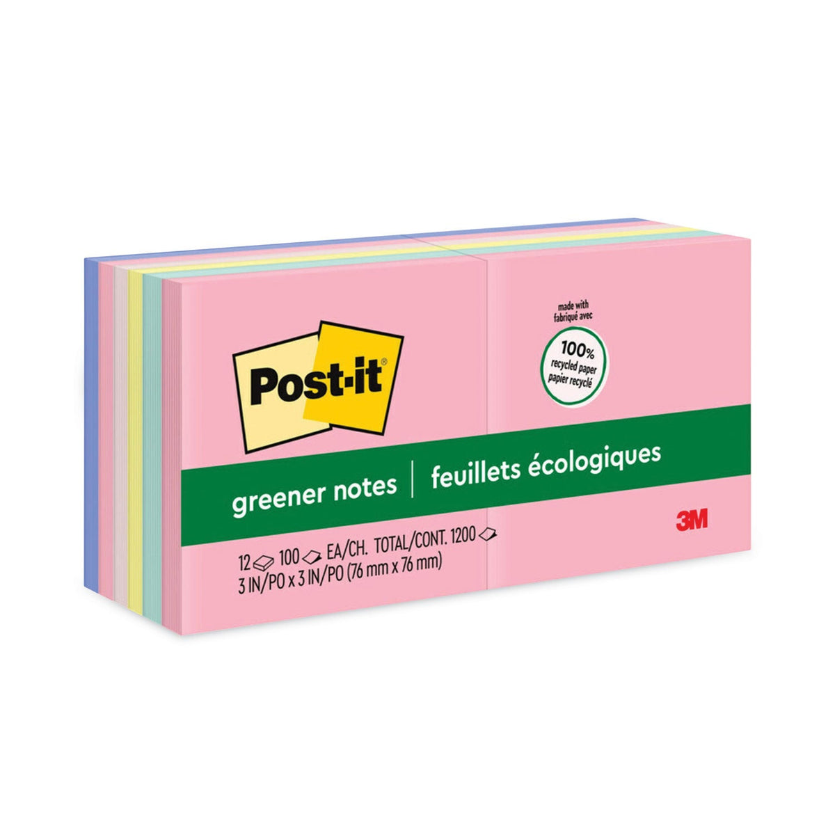 3M Post-it Original Recycled Note Pads, 3