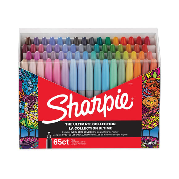 Sharpie Fine Tip Permanent Marker, Fine Bullet Tip, Assorted Colors, 65/Pack