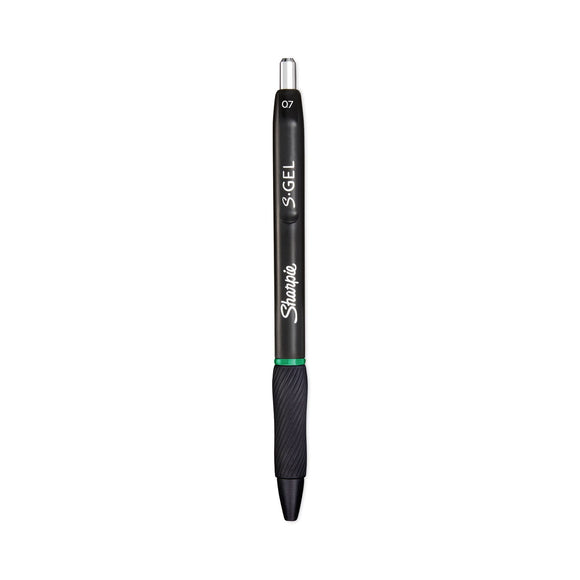 Sharpie S-Gel High-Performance Gel Pen, Retractable, Medium 0.7 mm, Green Ink, Black Barrel, Dozen