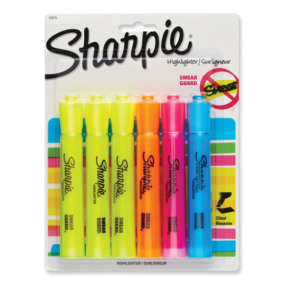 Sharpie Tank Style Highlighters, Assorted Ink Colors, Chisel Tip, Assorted Barrel Colors, 6/Set