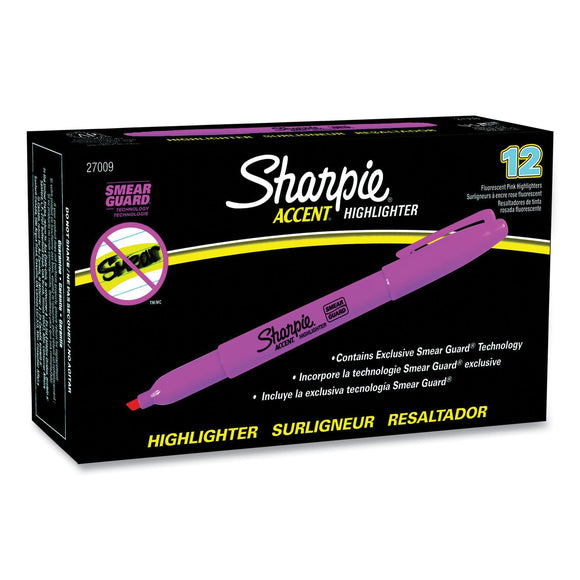 Sharpie Pocket Style Highlighters, Fluorescent Pink Ink, Chisel Tip, Pink Barrel, Dozen