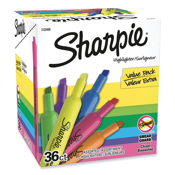 Sharpie Tank Style Highlighters, Assorted Ink Colors, Chisel Tip, Assorted Barrel Colors, 36/Pack