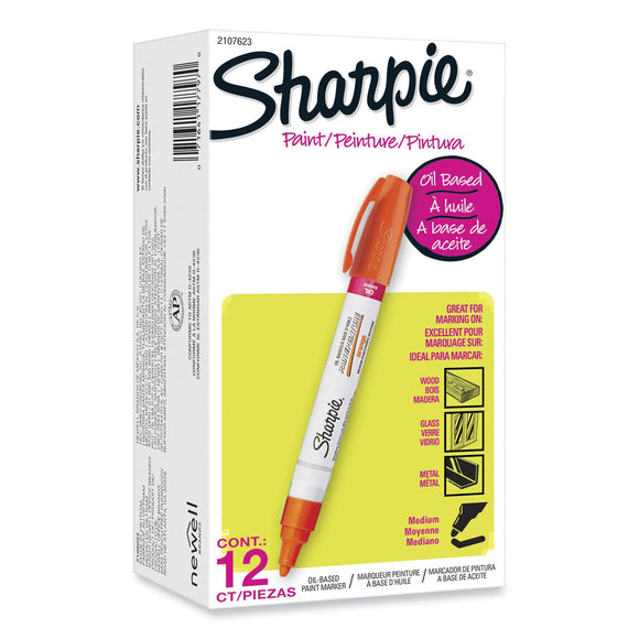 Sharpie Permanent Paint Marker, Medium Bullet Tip, Orange, 12/Pack