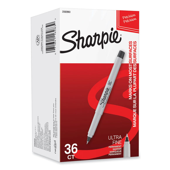 Sharpie Ultra Fine Tip Permanent Marker, Ultra-Fine Bullet Tip, Black, 36/Pack