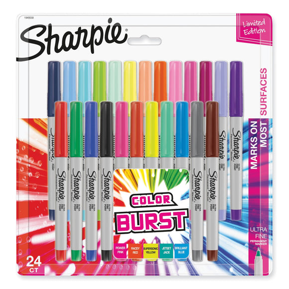 Sharpie Ultra Fine Tip Permanent Marker, Extra-Fine Needle Tip, Assorted Limited Edition Color Burst and Classic Colors, 24/Pack