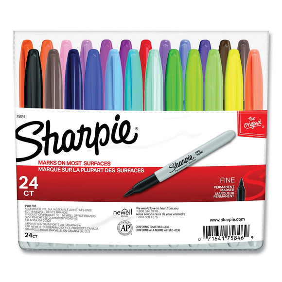 Sharpie Fine Tip Permanent Marker, Fine Bullet Tip, Assorted Colors, 24/Set