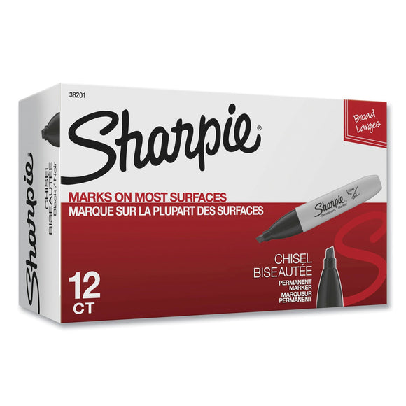 Sharpie Chisel Tip Permanent Marker, Medium Chisel Tip, Black, Dozen