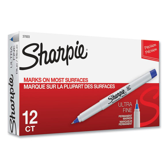 Sharpie Ultra Fine Tip Permanent Marker, Extra-Fine Needle Tip, Blue, Dozen