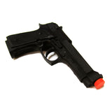 Black Foam Rubber Beretta 9mm Semi Automatic Style Inert Handgun Safe Prop for cosplay or Halloween costume accessory.