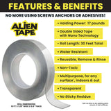 Alien Multipurpose Adhesive Transparent Double Sided Nano Tape Roll 1.18" Wide x 10 Feet Long