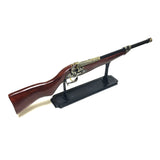 Detailed, lightweight prop gun features wood stock, moving flintlock hammer and trigger, and intricate details with brass finished parts
