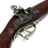 Detailed, lightweight prop gun features wood stock, moving flintlock hammer and trigger, and intricate details with brass finished parts