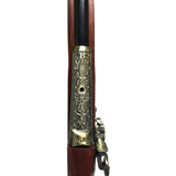Detailed, lightweight prop gun features wood stock, moving flintlock hammer and trigger, and intricate details with brass finished parts