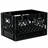 Black 24 quart plastic Milk Crate used by the Film and TV Industry to store video audio cables and film grip equipment - Dependable Expendables