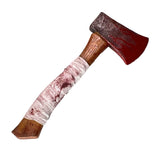 Realistic Foam Rubber 13.25 Inch Small Hatchet Axe Prop with Bloody Gauze for cosplay or Halloween costume accessory.
