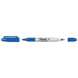 Sharpie Twin-Tip Permanent Marker, Extra-Fine/Fine Bullet Tips, Blue - Dependable Expendables