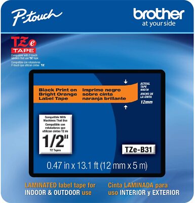 Brother TZE-B31 Label Tape half inch Black on Bright Orange - Dependable Expendables