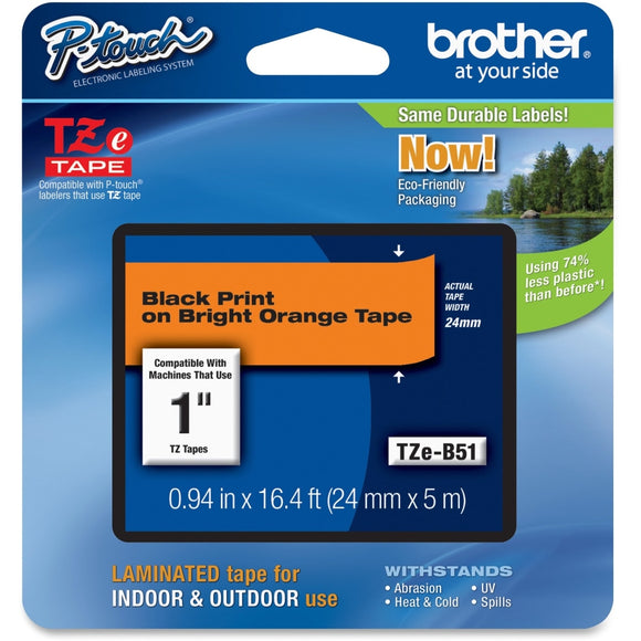 Brother TZeB51 Laminated Tape for 24mm P-Touch Labelers (Black on Bright Orange, 1